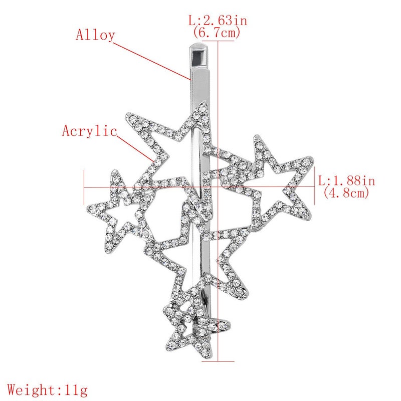 Teppylony 2Pcs Woman Silver Star Shape Shining Rhinestone Crystal Hairpin Hair Clip Metal Alloy Barrettes Hair Accessories for Party Wedding - Image 2